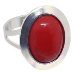 Coralli di Sardegna Red Coral Ring Cabochon 10x14mm Silver Adjustable Size