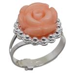 Coralli di Sardegna Ring Pink Coral Rose and Silver Filigree Adjustable