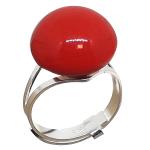 Coralli di Sardegna Ring Red Coral Cabochon 15mm with Silver Setting, Adjustable