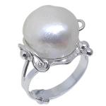 Coralli di Sardegna Silver pearl ring natural effect adjustable