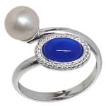 Coralli di Sardegna  Blue Agate Ring Pearl Contrariè Silver Adjustable