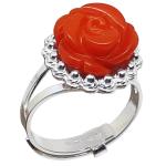 Coralli di Sardegna Anillo de flor de coral rojo 12 mm Filigrana de plata sarda ajustable