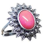 Coralli di Sardegna Anillo en Filigrana de Plata Bruñida con hojas y Cabujón de Coral Rosa 8x10 ajustable