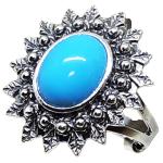 Coralli di Sardegna Turquoise Ring Silver Burnished Filigree Crown Leaves Dots
