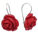 Coralli di Sardegna Earring Red Coral with Rose Shape 23mm and Silver, 3cm Length