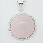 El Coral Colgante Cuarzo Rosa Cabujón 18mm Borde Delicado Filigrana Plata 