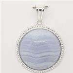 El Coral Pendant Blue Lace Agate Cabochon 18mm Silver Filigree Delicate Side