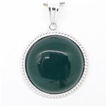 El Coral Pendant Green Agate Cabochon 18mm Silver Filigree Delicate Side