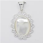 El Coral Pendant Nacre Cabochon and Silver Filigree Waves 