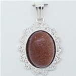 El Coral Colgante Goldstone Cabujón y Ondas Filigrana Plata