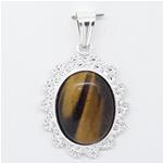 El Coral Pendant Tiger's Eye Cabochon and Silver Filigree Waves 