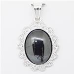 El Coral Colgante Hematita Cabujón y Ondas Filigrana Plata
