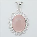El Coral Colgante Cuarzo Rosa Cabujón y Ondas Filigrana Plata