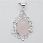 El Coral Colgante Cuarzo Rosa Cabujón con Hojitas Filigrana Plata