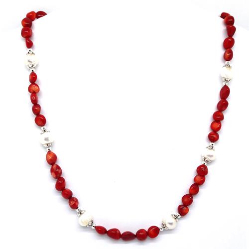 Collana Brezza In Corallo Rosso E Argento Vermeil Placcato Oro | Regolabile 35-42 Cm | Donna