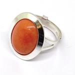 Coralli di Sardegna Ring Silver and Pink Coral Oval Cabochon 12x16 mm. Adjustable