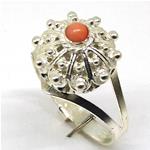 Coralli di Sardegna  Ring Pink Coral Ball and Silver Filigree Button Adjustable