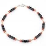 El Coral Bracelet Pink Coral Balls and Hematite Little Tubes 9 elements