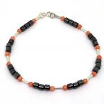 El Coral Bracelet Pink Coral Balls and Hematite Little Tubes 8 elements