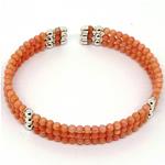 El Coral Bracelet Pink Coral and Silvered Balls with Steel Spring 3 strips