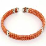 El Coral Bracciale in Corallo Rosa 3 fil di Pallini di 3mm. e pallini Argentati con molle in Acciaio terminali in argento