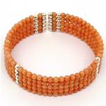 El Coral Bracelet Pink Coral and Silvered Balls with Steel Spring 5 strips