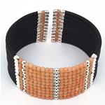 El Coral Bracelet Pink Coral, Silvered Balls, Rubber and Spring 10 strips