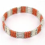 El Coral Bracciale in Corallo Rosa 4 fili di 3mm. con elementi Argentati e molle in Acciaio finali in Argento