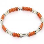El Coral Bracelet Pink Coral, Silvered elements and Steel Spring 2 strips