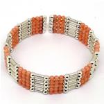 El Coral Bracelet Pink Coral, Silvered elements and Steel Spring 5 strips