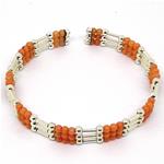 El Coral Bracelet Pink Coral and Silvered elements and Steel Spring 3 strips