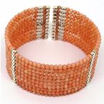 El Coral Bracelet Pink Coral and Silvered Balls with Steel Spring 10 strips