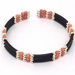 El Coral Bracelet Pink Coral 2 Balls with Rubber and Steel Spring 3 strips