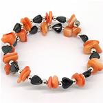 El Coral Bracelet Pink Coral Chips, Hematite Hearts, Silvered Balls and Spring