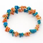 El Coral Bracciale in Corallo Rosa e Magnesite Turchese Chips con pallini Dorati e molla in acciaio