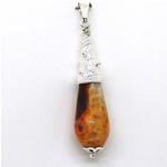 El Coral Pendant Fire Agate Drop with Silver Filigree, 52mm, 6.9gr Weight