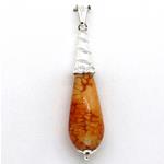 El Coral Pendant Fire Agate Drop with Silver Filigree, 52mm, 6.1gr Weight