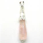 El Coral Colgante Cuarzo Rosa en Gota con Filigrana Plata, 51mm, 5.3gr Peso