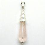 El Coral Colgante Cuarzo Rosa en Gota con Filigrana Plata, 50mm, 5gr Peso