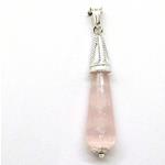 El Coral Colgante Cuarzo Rosa en Gota con Filigrana Plata, 50mm, 5.1gr Peso