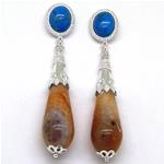 El Coral Earrings Howlite Cabochon and Fire Agate Drop, Silver Filigree