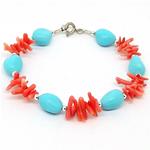 El Coral Bracciale Corallo Rosa rametti e Magnesite Turchese sassi
