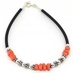 El Coral Bracelet Pink Coral Tubes, Silvered elements and Rubber