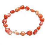 El Coral Bracelet Pink Coral Baroque Balls and Silvered Balls elastic