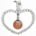 El Coral Pendant Pink Coral Ball and Silver Filigree Heart Frame