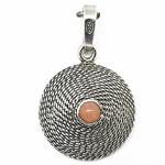 El Coral Pendant Pink Coral Ball and Curved Spiral Old Silver Filigree