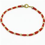 El Coral Bracciale Corallo Rosso cannette barocche e pallini dorati