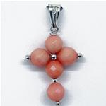 El Coral Ciondolo in Corallo Rosa di Pallini sfaccettati 6mm. a Forma di Croce Montatura in Argento