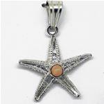 El Coral Colgante Coral Rosa y Estrella Marina Filigrana Plateada 20 mm
