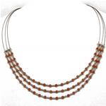 El Coral Collar Coral Rosa Bolitas Barritas Plateadas 3 Tiras y Acero